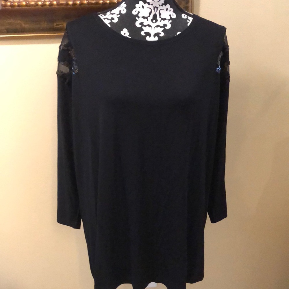 ❤️Nelly Sequins in mesh embellished shoulders comfy long dolman sleeve top